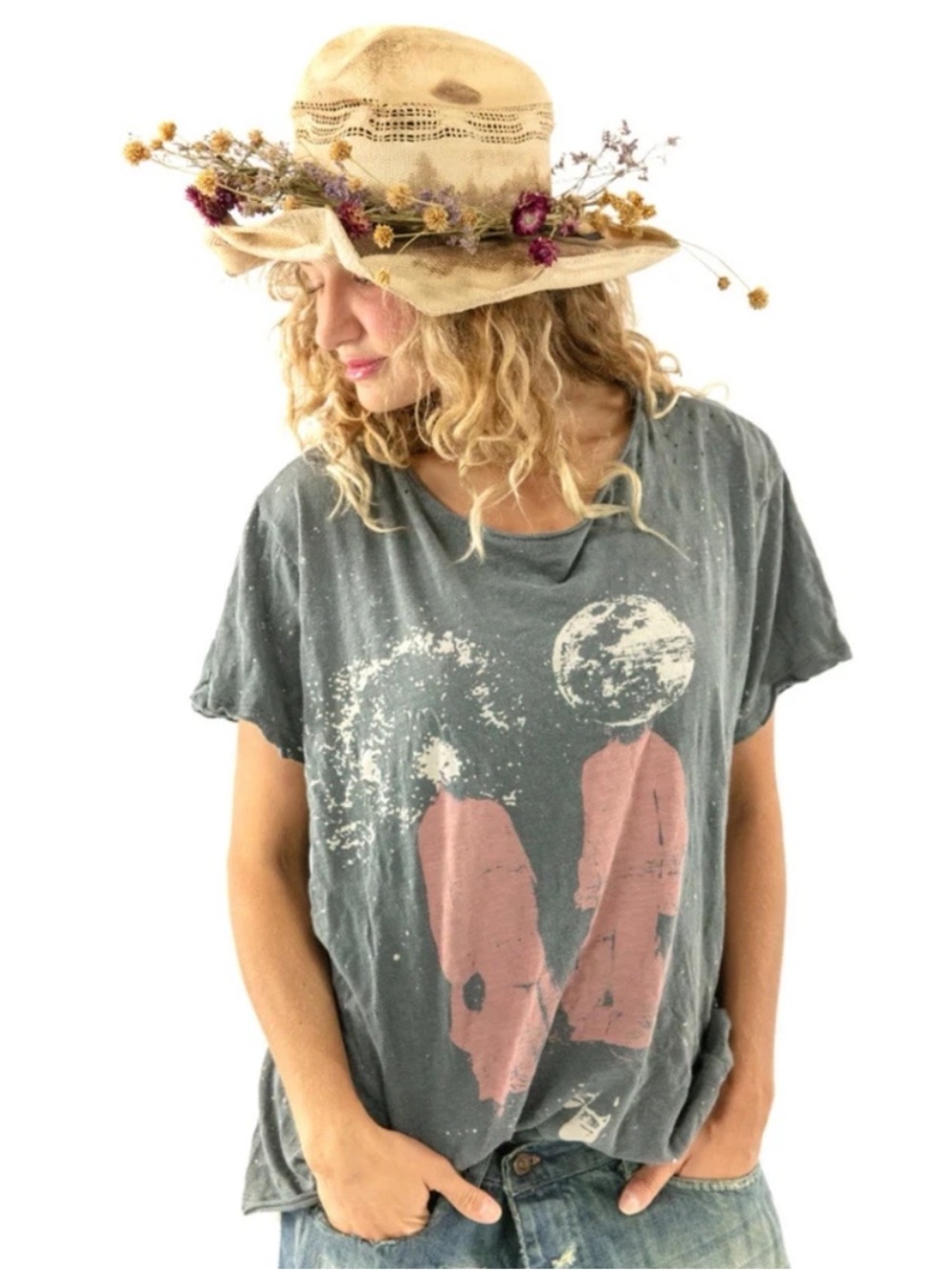 Magnolia Pearl After the Disco Star Warrior Ozzy Tee Black Graphic Boyfriend Top